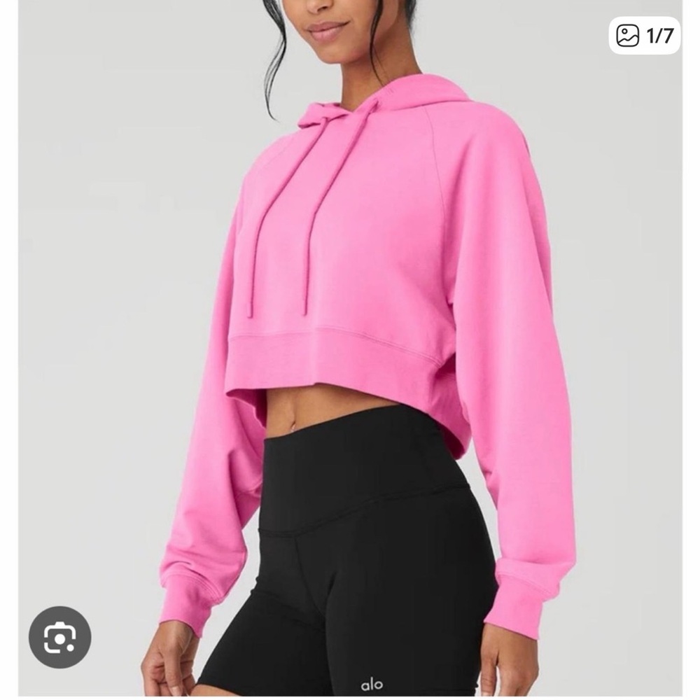 ALO Yoga Vibrant Pink Cropped Sweatshirt - see photos for damage (blue dye)